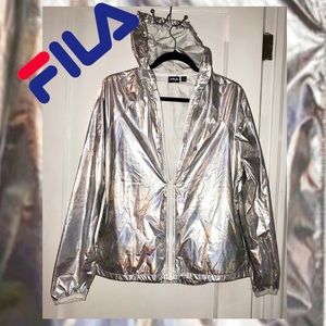 FILA Metallic Silver Zip Up Windbreaker
